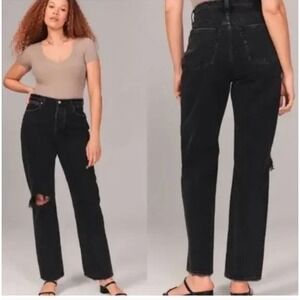 Abercrombie & Fitch Jeans Womens 25 Black The Dad High Rise Distressed Grunge